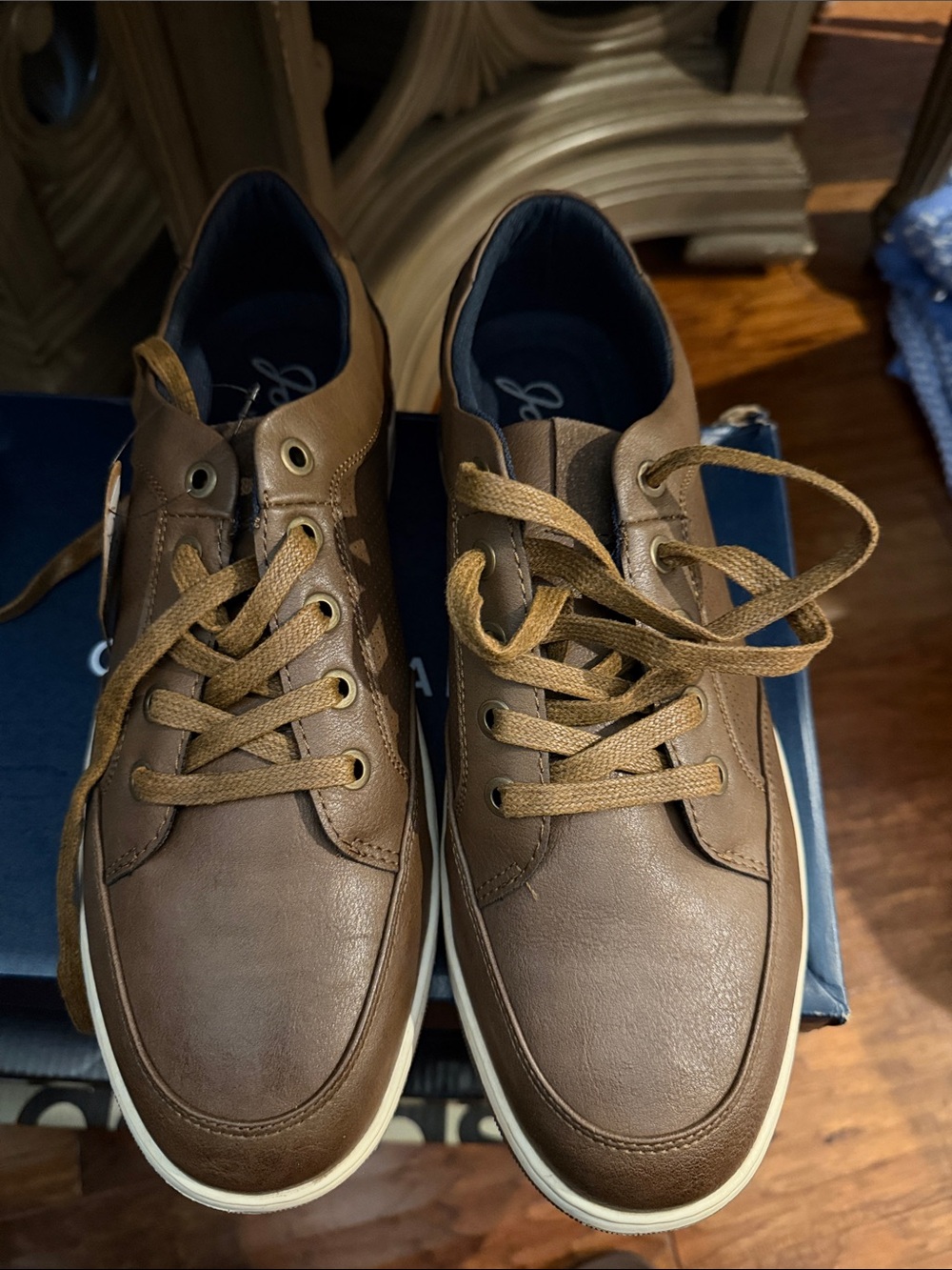 Jousen Men's Brown Leather Low-Top Sneakers